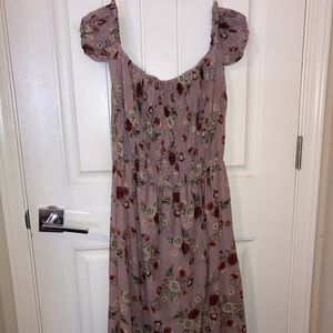 Pink Floral Spring/Summer High-Low Off the Shoulder Dress